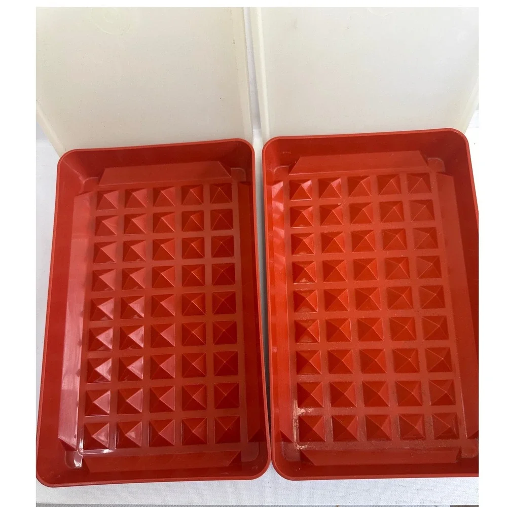 Lot of 2 Vintage Tupperware 1292 Bacon Deli Meat Keeper Paprika Red with Lids